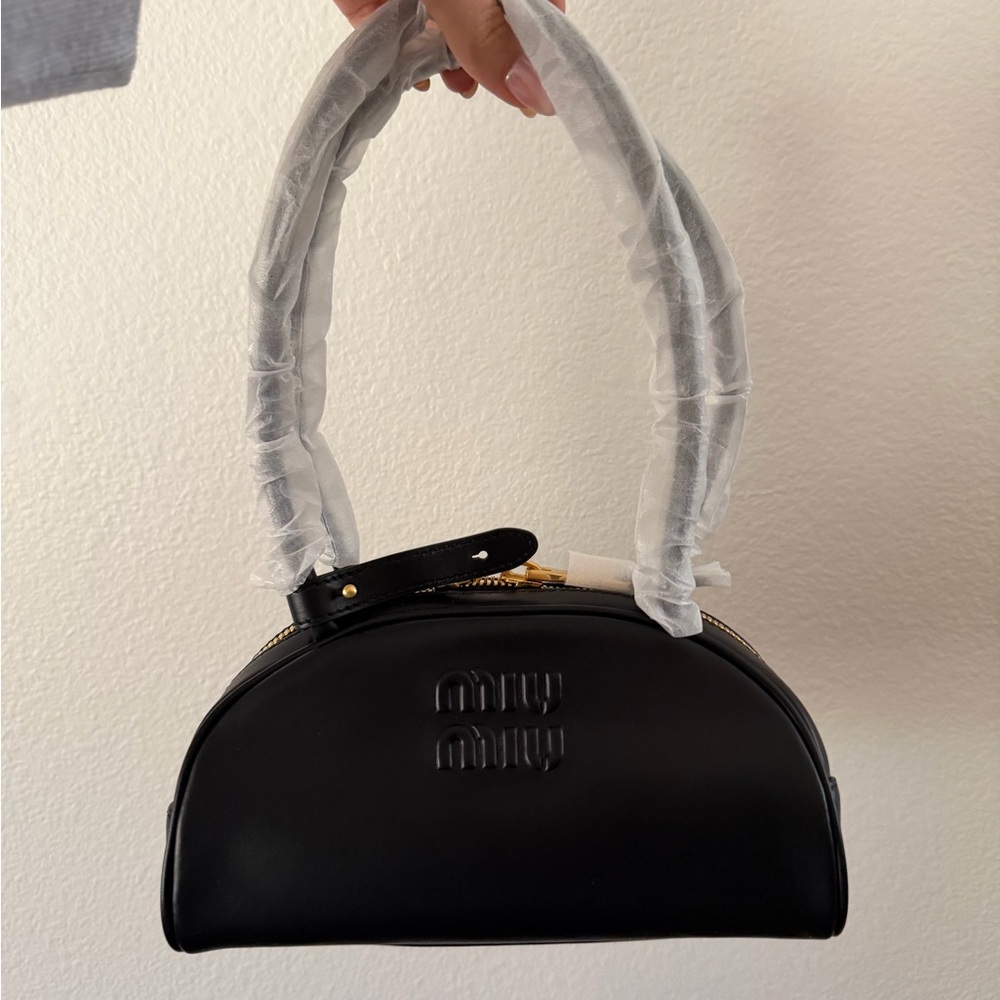 Black Leather Dome Satchel with Top Handle